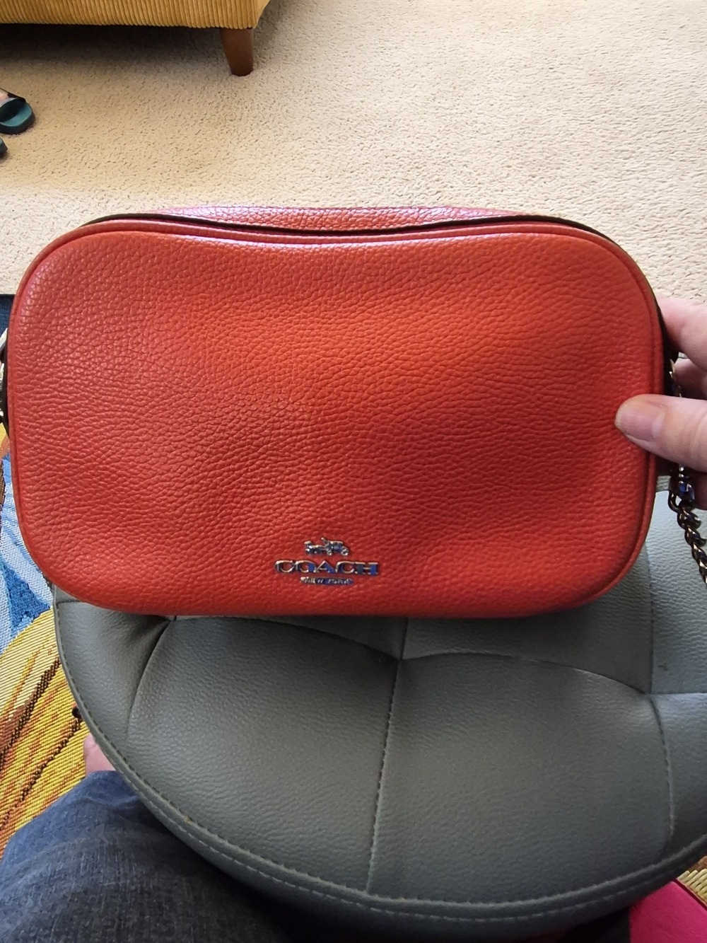 Coach Pebbled Leather Crossbody Bag in Bright Red-Orange F25922 ISLA